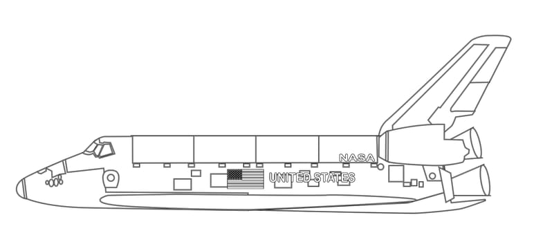 A typical space shuttle line drawing over a white background