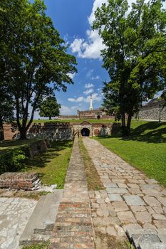 Belgrade medieval walls of fortress and victor monument in day time, Serbia