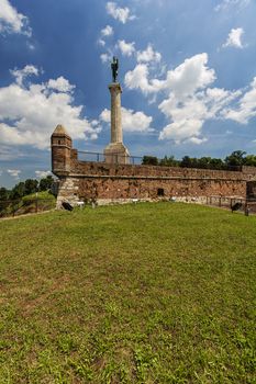 Belgrade medieval walls of fortress and victor monument in day time, Serbia