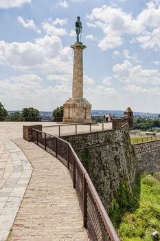 Belgrade medieval walls of fortress and victor monument in day time, Serbia