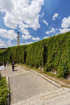 Belgrade medieval walls of fortress and victor monument in day time, Serbia