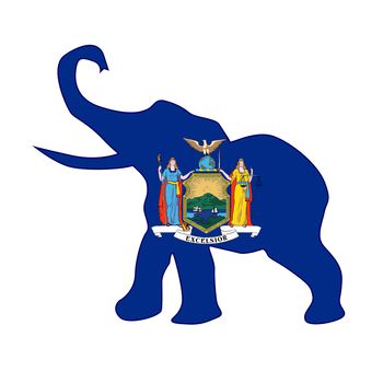 The New York Republican elephant flag over a white background