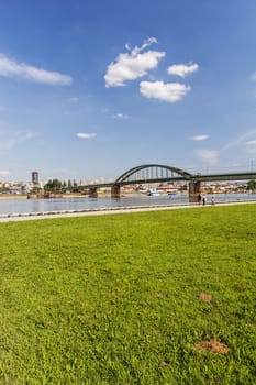 Panorama view on Belgrade old part of town and bridge, on confluence of two rivers