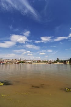 Panorama view on Belgrade old part of town and bridge, on Sava river