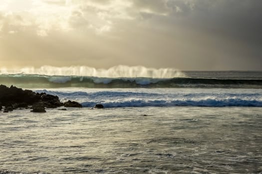 Pacific ocean at sunset on Easter Island, Chile