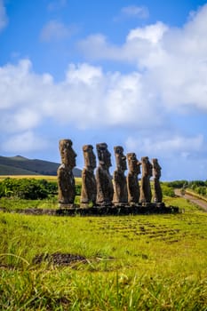Moais statues, ahu Akivi, easter island, Chile