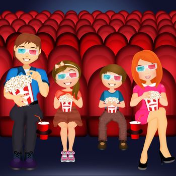illustration of joyful family at cinema