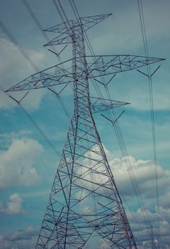 High-voltage power lines in rice fields