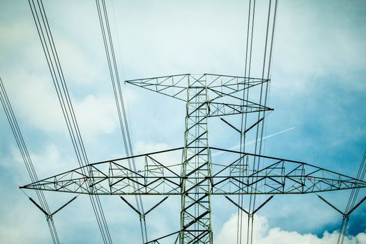 High-voltage power lines in rice fields