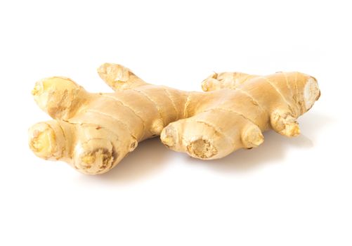 Fresh ginger on white background, herb medical concept