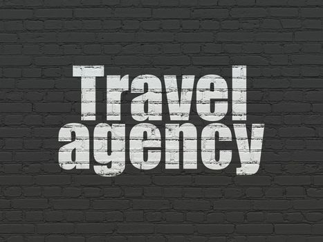 Tourism concept: Painted white text Travel Agency on Black Brick wall background