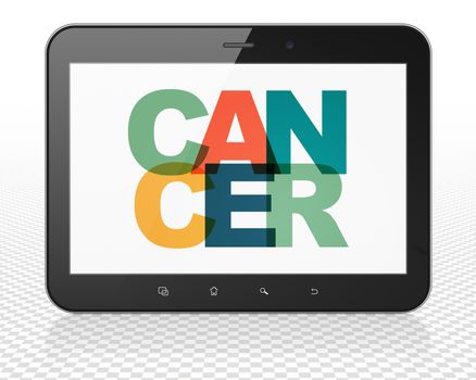Medicine concept: Tablet Pc Computer with Painted multicolor text Cancer on display, 3D rendering