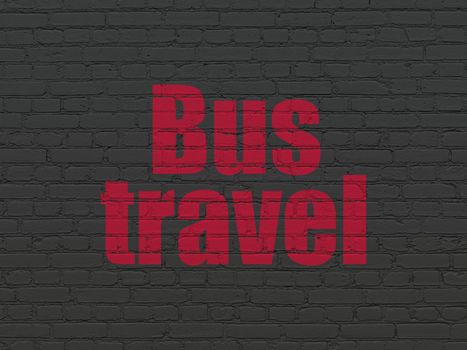 Vacation concept: Painted red text Bus Travel on Black Brick wall background