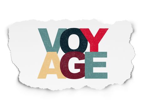 Travel concept: Painted multicolor text Voyage on Torn Paper background