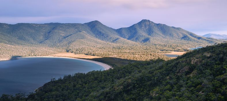 Beautiful view of Wineglass Bay beach located in Freycinet National Park, Tasmania.