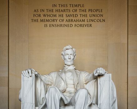 Abraham Lincoln statue at the Lincoln Memorial in Wahington D.C., USA