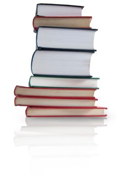 Large stack of books over a white background