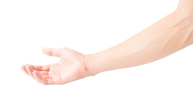 Man arm with blood veins on white background, health care and medical concept