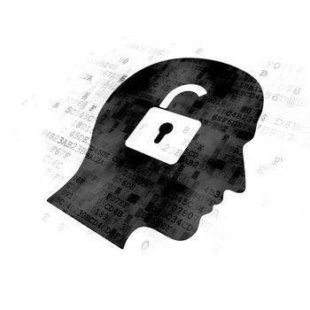 Business concept: Pixelated black Head With Padlock icon on Digital background