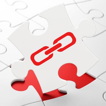 Web development concept: Link on White puzzle pieces background, 3D rendering