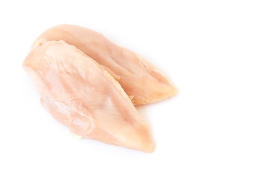 Raw chicken filled on white background