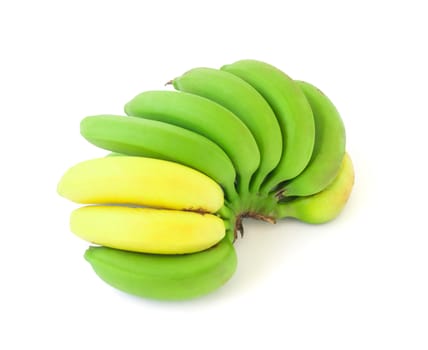 Bunch of green and yellow banana on white background