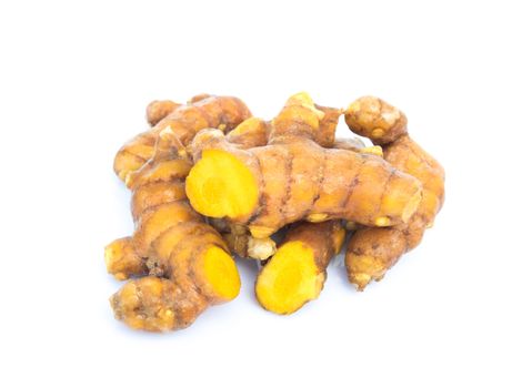 Turmeric root on white background, medical herb for health care