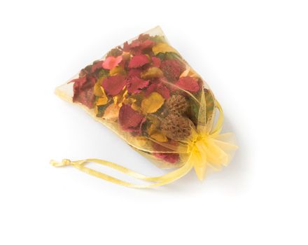 Color of dried flower in bag on white background