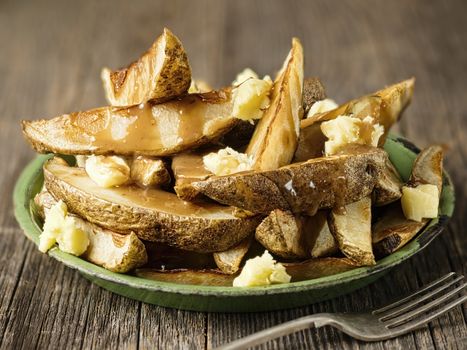 close up of rustic canadian poutine