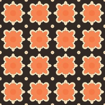 Seamless illustrated pattern made of abstract elements in beige, orange and black