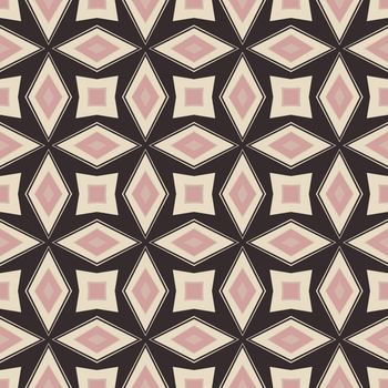 Seamless illustrated pattern made of abstract elements in beige, pink and black