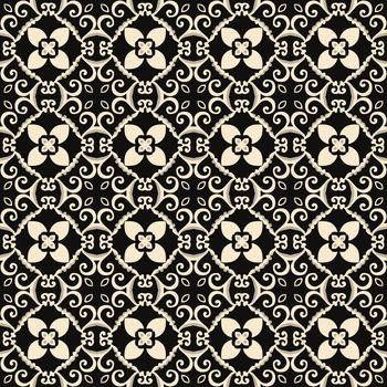 Seamless illustrated pattern made of abstract elements in beige, gray and black
