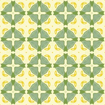 Seamless illustrated pattern made of abstract elements in beige,yellow and green