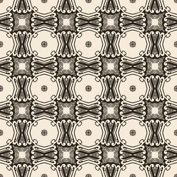 Seamless illustrated pattern made of abstract elements in beige and black