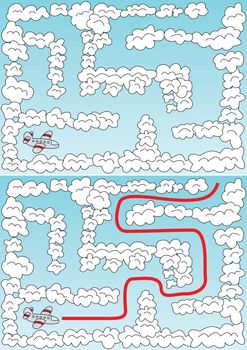 Easy airplane maze for younger kids with a solution