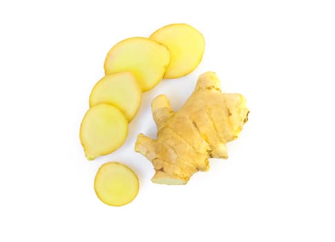 Fresh ginger slice on white background,raw material for cooking