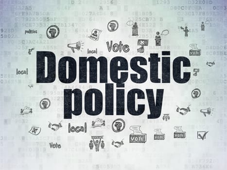 Political concept: Painted black text Domestic Policy on Digital Data Paper background with  Hand Drawn Politics Icons