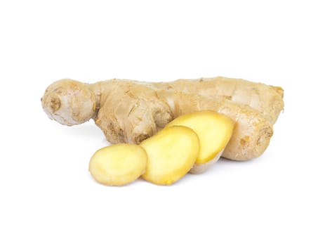 Fresh ginger slice on white background,raw material for cooking