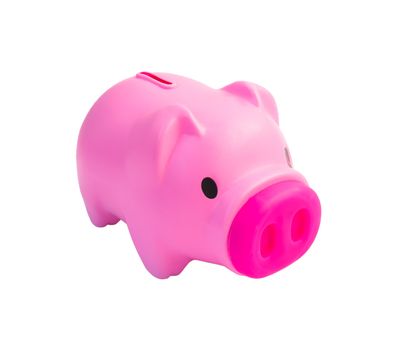 Cute pink piggy bank isolated on white background