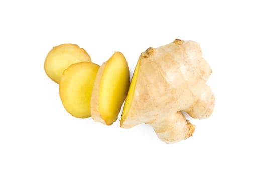 Fresh ginger slice on white background,raw material for cooking