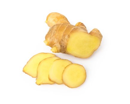 Fresh ginger slice on white background,raw material for cooking