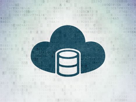 Software concept: Painted blue Database With Cloud icon on Digital Data Paper background
