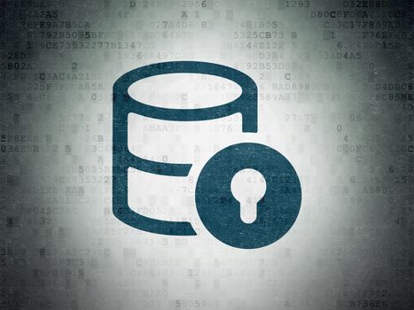 Programming concept: Painted blue Database With Lock icon on Digital Data Paper background