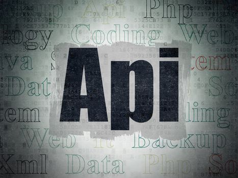 Programming concept: Painted black text Api on Digital Data Paper background with   Tag Cloud