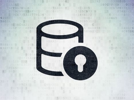 Programming concept: Painted black Database With Lock icon on Digital Data Paper background