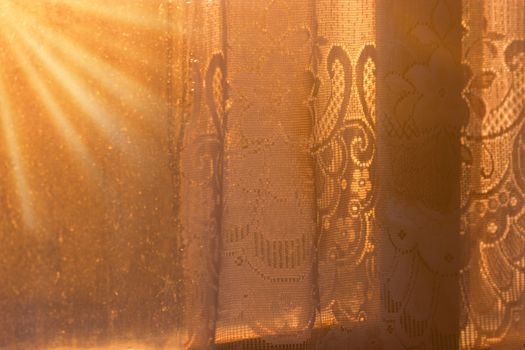 window curtain in room in morning sunlight