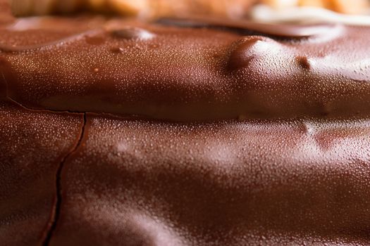 close up of chocolate cake with nuts