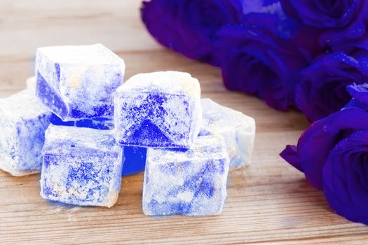 Delicious Turkish Delight with blue rose flower