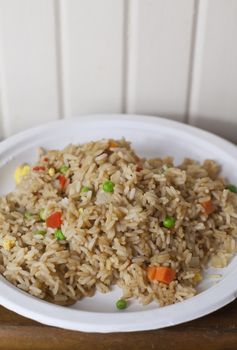 Close up of a large plate of Asian fried rice