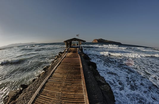 Bridge on the beach on the island of Crete, Greece